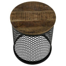 Aurora - Round Drum Base Accent Side Table - Natural And Black
