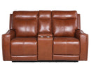 Steve Silver Natalia Leather Dual Power Reclining Console Loveseat in Coach