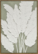 "Textured Foliage I" Hand-Embellished Canvas In Frame - White / Green / Wood
