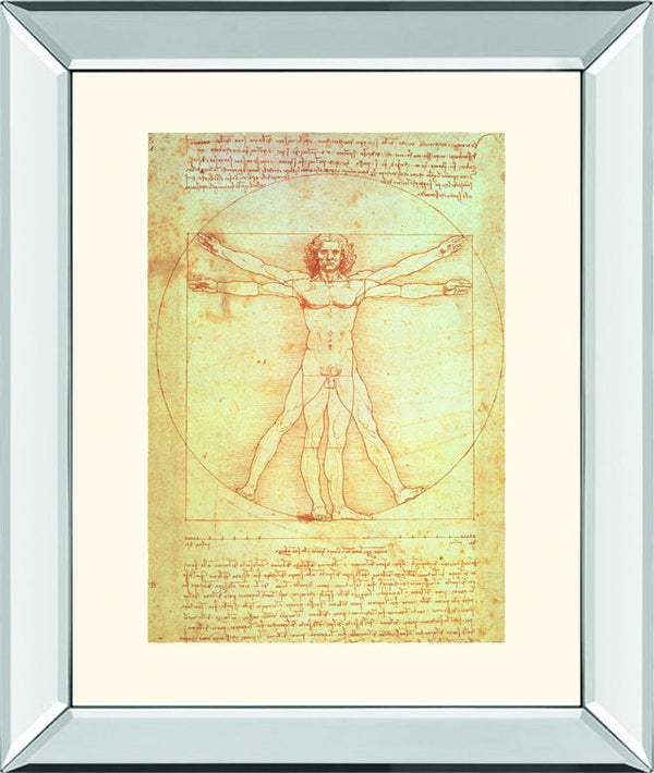 Vituvian Man By Leonardo Da Vinci - Mirror Framed Print Wall Art - Beige