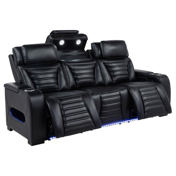 Zuma - Faux Leather Dual Power Reclining LED Sofa - Black