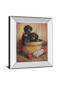 Black Labs - Mirror Framed Print Wall Art - Dark Brown