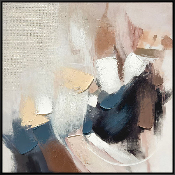 "Abstract Harmony I" Hand-Embellished Canvas In Frame - Brown / Blue / Beige / White / Black