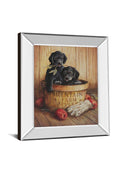 Black Labs - Mirror Framed Print Wall Art - Dark Brown