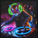 "Neon Groove I" Hand-Embellished LED In Frame - Neon / Black