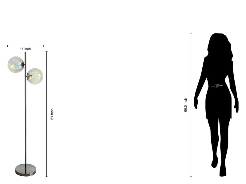 "Celestial Radiance" Metal Floor Lamp With Iridescent Glass Globes - Gun Metal Iridescent Glass