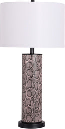 "Serpent Elegance" Faux Leather Table Lamp With Metal Base (Set of 2) - Snake Skin / Asb