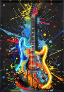 Neon Splash Guitar - 25" x 37" Framed Wall Art