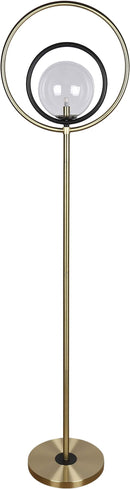 "Eclipse Aura" Metal Floor Lamp - Matte Black / Soft Gold / Clear