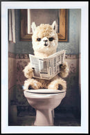 "Quirky Alpaca" Hand-Embellished Canvas In Frame - White / Cream / Blue