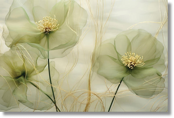 Temp Glass With Foil - Green Whispy Floral - Green