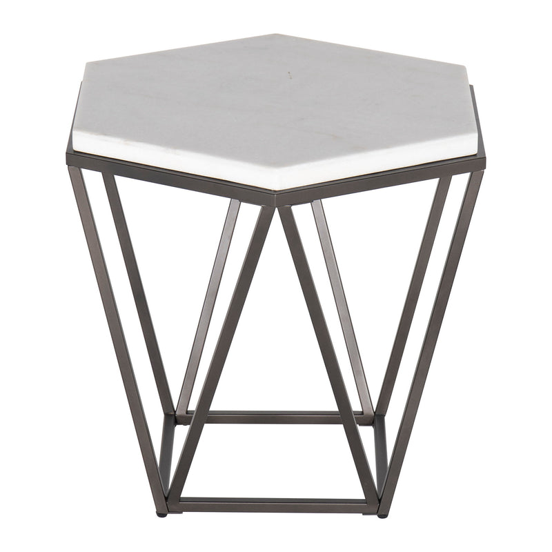 Corvus - End Table With Marble Top Hexagon - White