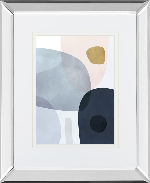Gold Monde II By Victoria Borges, Mirrored Frame - Light Blue
