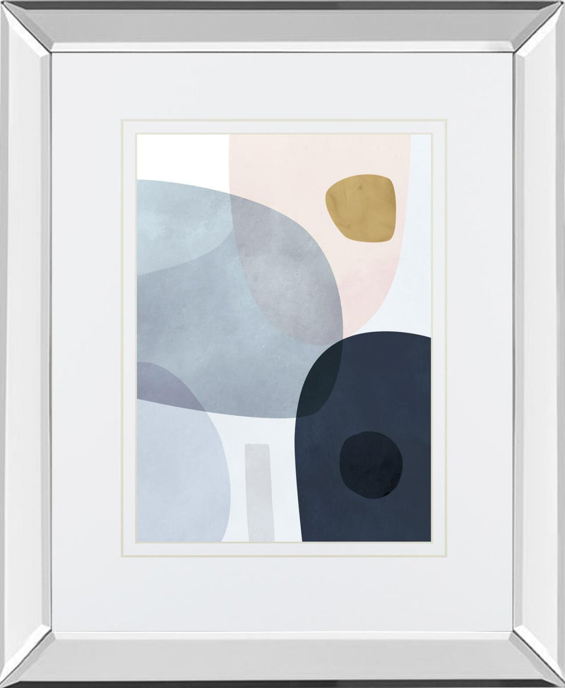 Gold Monde II By Victoria Borges, Mirrored Frame - Light Blue
