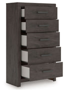 Prendonea - Five Drawer Chest - Charcoal