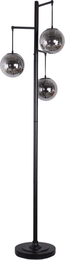 "Globe Cascade" Metal Floor Lamp With Glass Globes - Polished Chrome / Smoked Glass