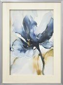 "Mystic Blossom" Hand-Embellished Framed Under Acrylic - Blue / Taupe / Silver