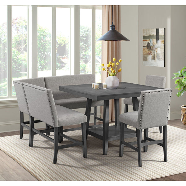 Seneca - Counter 3 Piece Corner Bench Gray Fabric - Gray