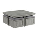 Uster - Coffee Table With Four Storage Stools - Gray
