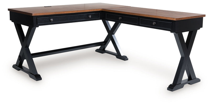 Wildenauer - Brown / Black - 4 Pc. - Home Office Desk And Return, Swivel Desk Chair, Bookcase