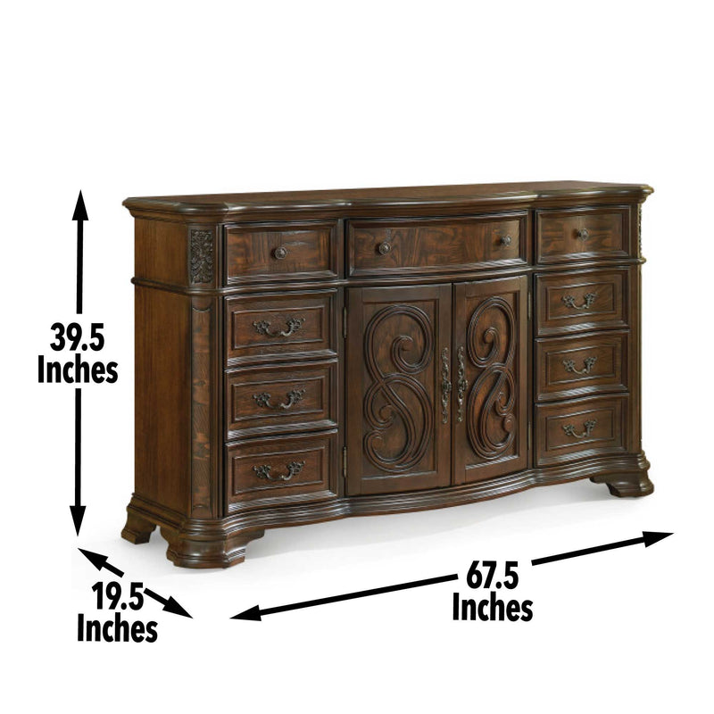 Royale - 5 Piece Queen Bedroom Set (2 Nightstands) - Dark Brown