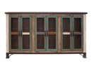 Antique Multicolor 71" Console w/6 Iron Mesh Door Panels and Middle Shelves