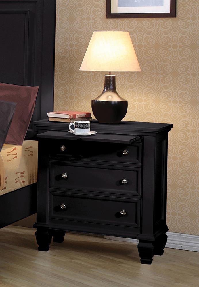 Sandy Beach Black Three Drawer Nightstand With Tray - Austin's Furniture Depot (Austin,TX)