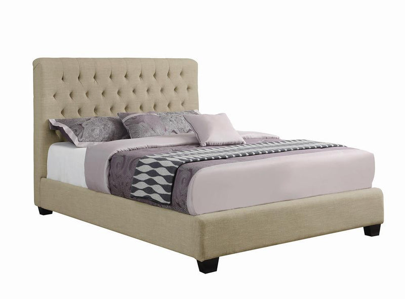 Chloe Transitional Oatmeal Upholstered Eastern King Bed - Austin's Furniture Depot (Austin,TX)