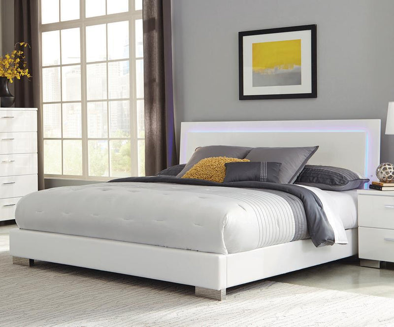 Felicity Contemporary Glossy White Lighted Eastern King Bed - Austin's Furniture Depot (Austin,TX)