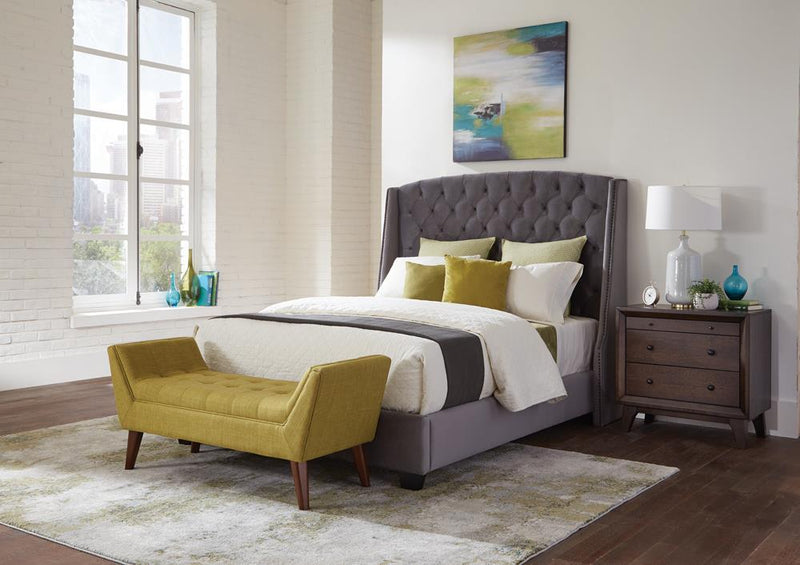 Pissarro Transitional Upholstered Grey and Chocolate Queen Bed - Austin's Furniture Depot (Austin,TX)