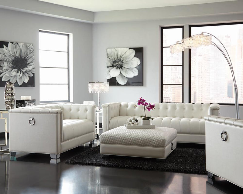 Chaviano Contemporary White Ottoman - Austin's Furniture Depot (Austin,TX)