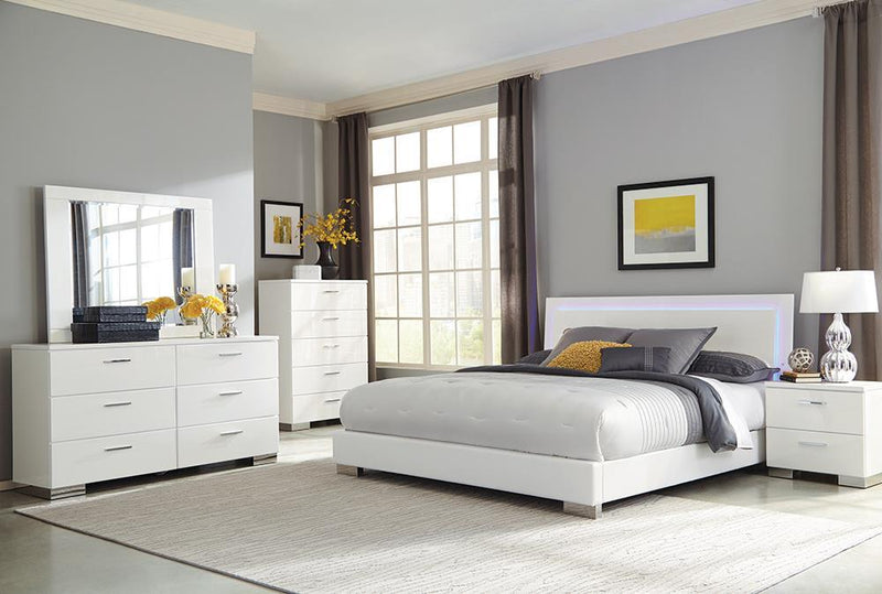 Felicity Contemporary Glossy White Lighted Eastern King Bed - Austin's Furniture Depot (Austin,TX)