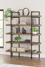 book shelf with wooden and metal accents