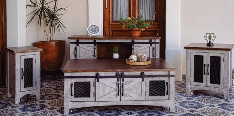 Pueblo Gray 8 Doors Cocktail Table in Light Gray - Austin's Furniture Depot (Austin,TX)