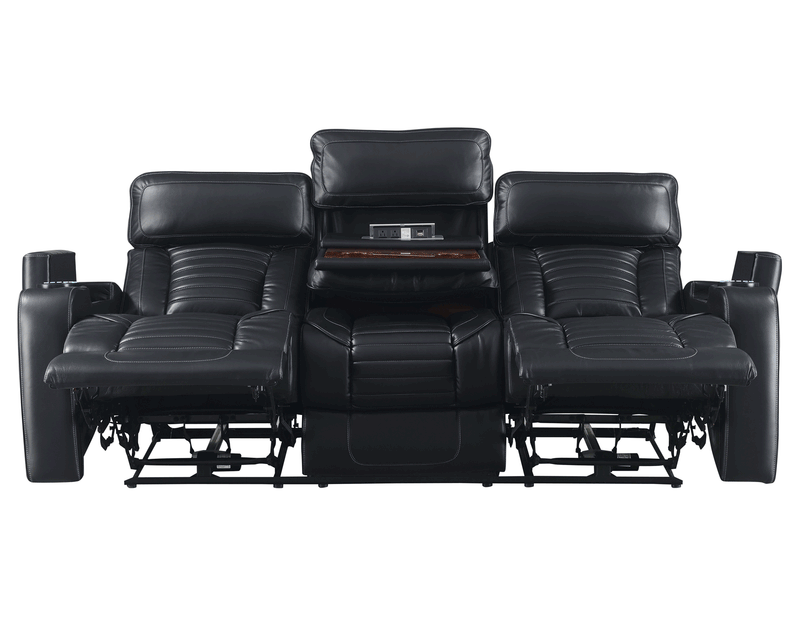 Steve Silver Lavon Dual Power Leatherette Reclining Sofa in Midnight