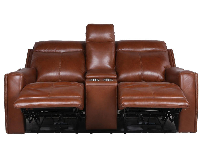 Steve Silver Natalia Leather Dual Power Reclining Console Loveseat in Coach