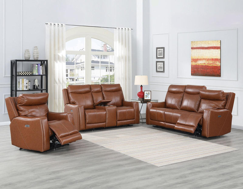 Steve Silver Natalia Leather Dual Power Reclining Sofa in Coach