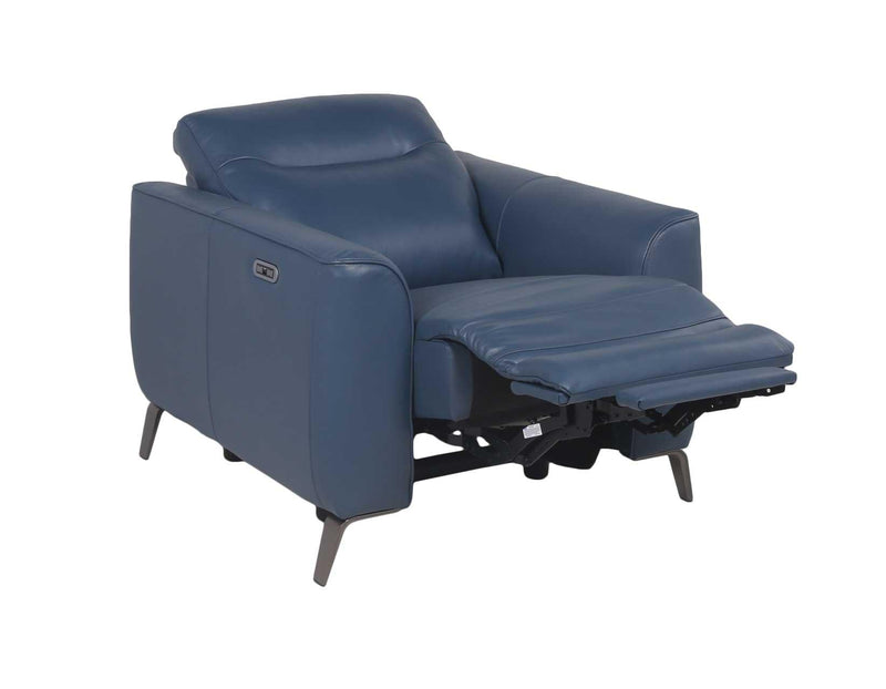 Steve Silver Sansa Dual Power Leather Recliner in Ocean Blue