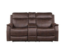 Steve Silver Valencia Dual Power Leatherette Reclining Console Loveseat in Walnut