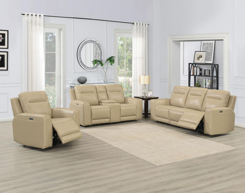 Steve Silver Doncella Leather Dual Power Reclining Sofa in Surly Sand