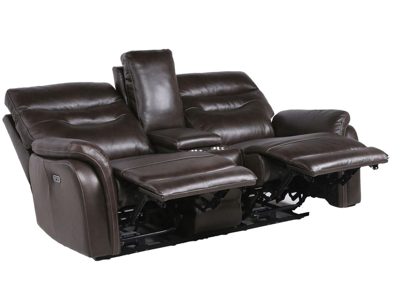 Steve Silver Fortuna Leather Dual Power Reclining Console Loveseat in Coffee