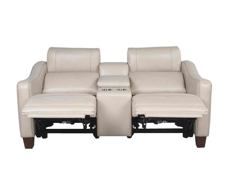 Steve Silver Giorno Dual Power Leather Console Loveseat in Ivory