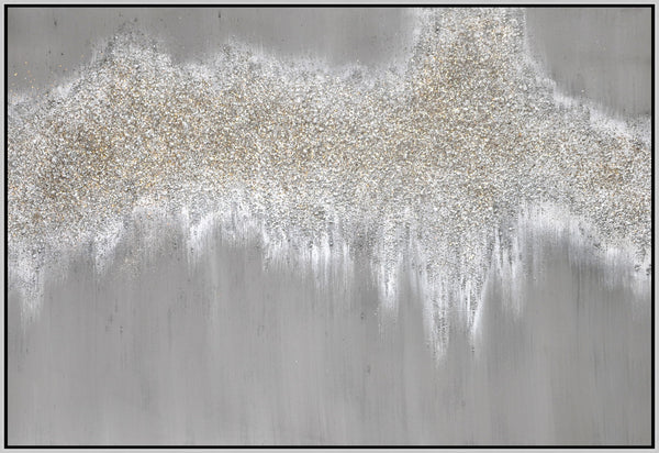 47x32 Hand Painted Textured Canvas Glitter In Frame - Gray