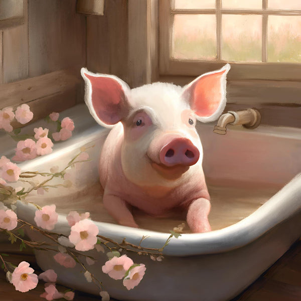 Pig Bath By Elizabeth Medley (Framed Small) - Pink
