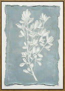 "Whispering Blooms II" Hand-Embellished Canvas In Frame - Blue / White / Wood