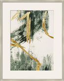 "Golden Strokes II" Hand-Embellished Canvas Framed Under Acrylic - Silver / Green / Gold