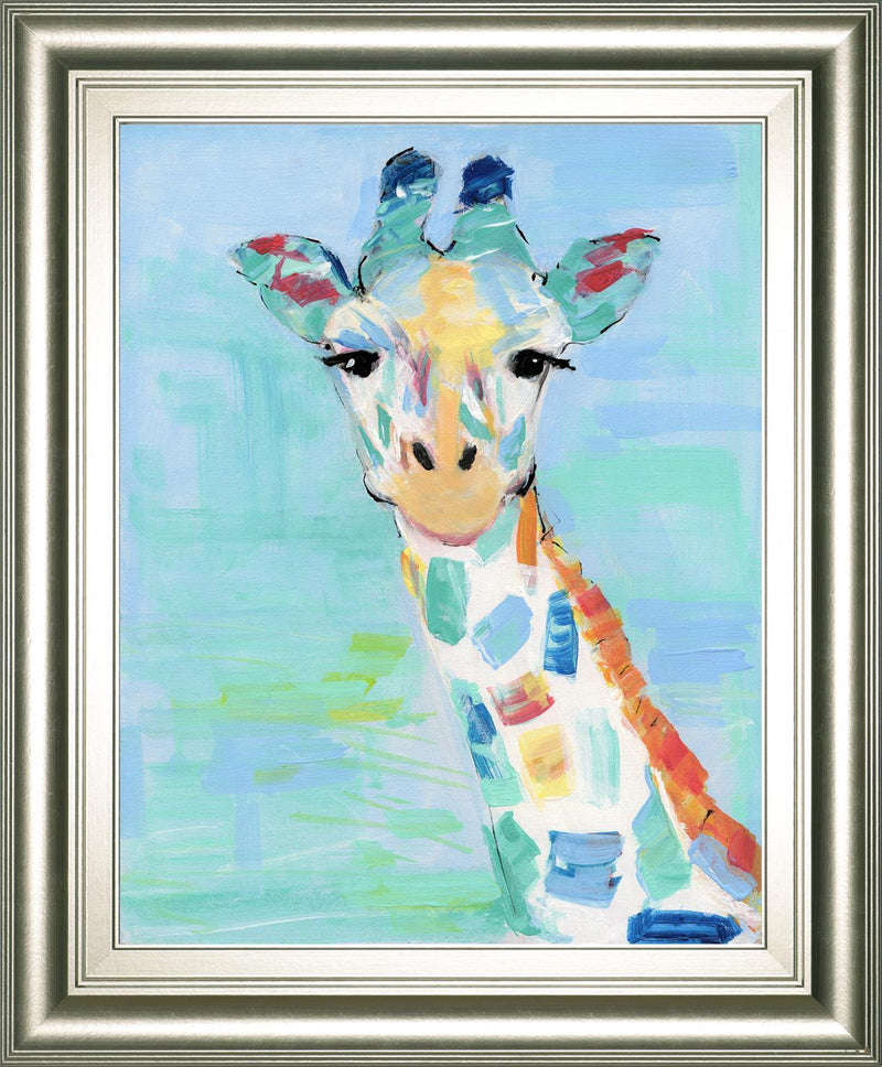 22x26 Cool Giraffe By Sally Swatland - Light Blue