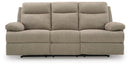 Side-Swipe Reclining Sofa with Drop Down Table