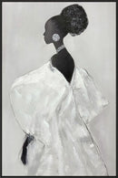 "Elegant Silhouette I" Hand-Painted With Rocks In Frame - White / Black / Rock