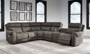 Hoopster - Zero Wall Power Recliner with Console 6 Pc Sectional - Gunmetal